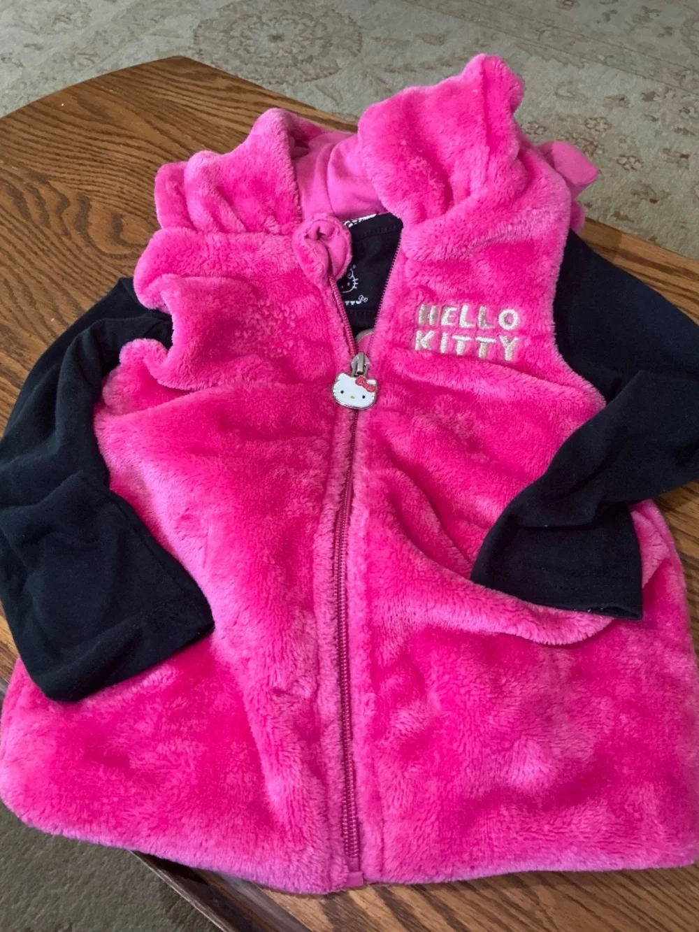 Hello Kitty Full Zip Faux Fur Hooded Vest w/ Top in Pink Combo Sz 3T EUC $48R
